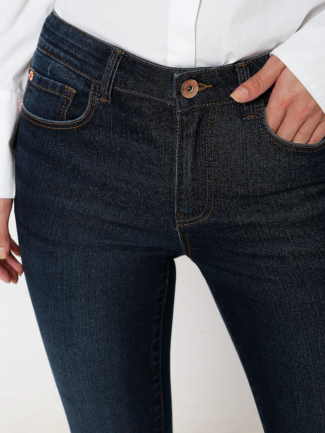 Dark Blue Mid Rise Bootcut Jeans - Image 4