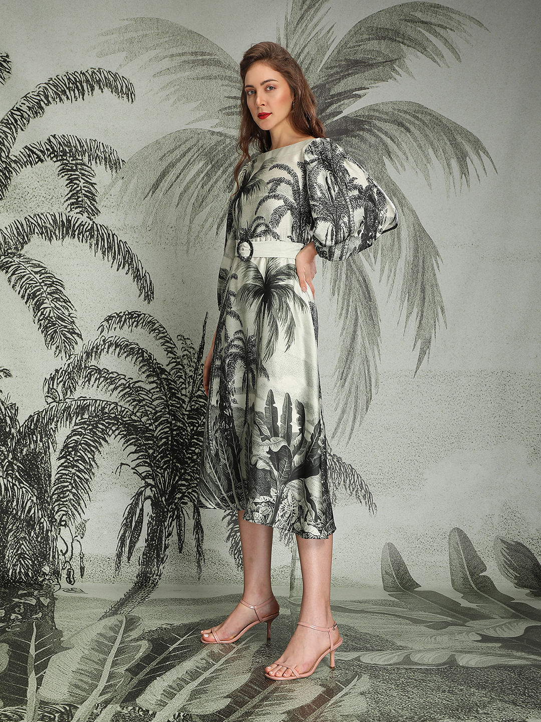 Marquee White Tropical Print Satin Dress - Image 3