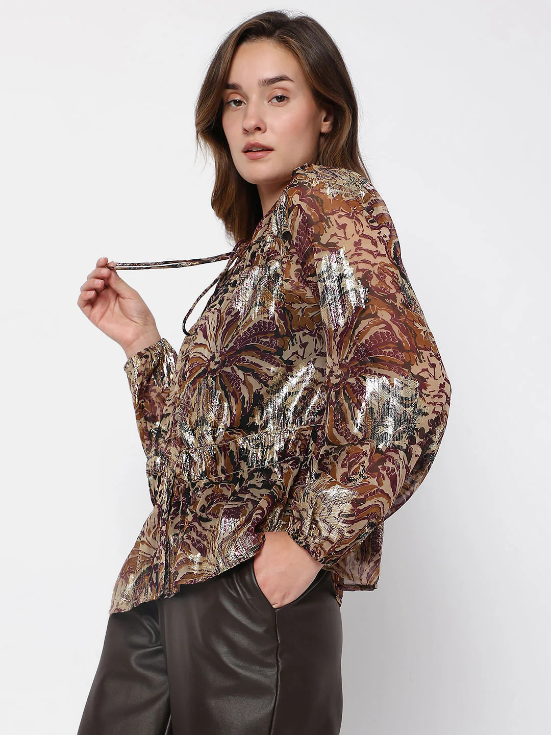 Brown Floral Shimmer Top - Image 3