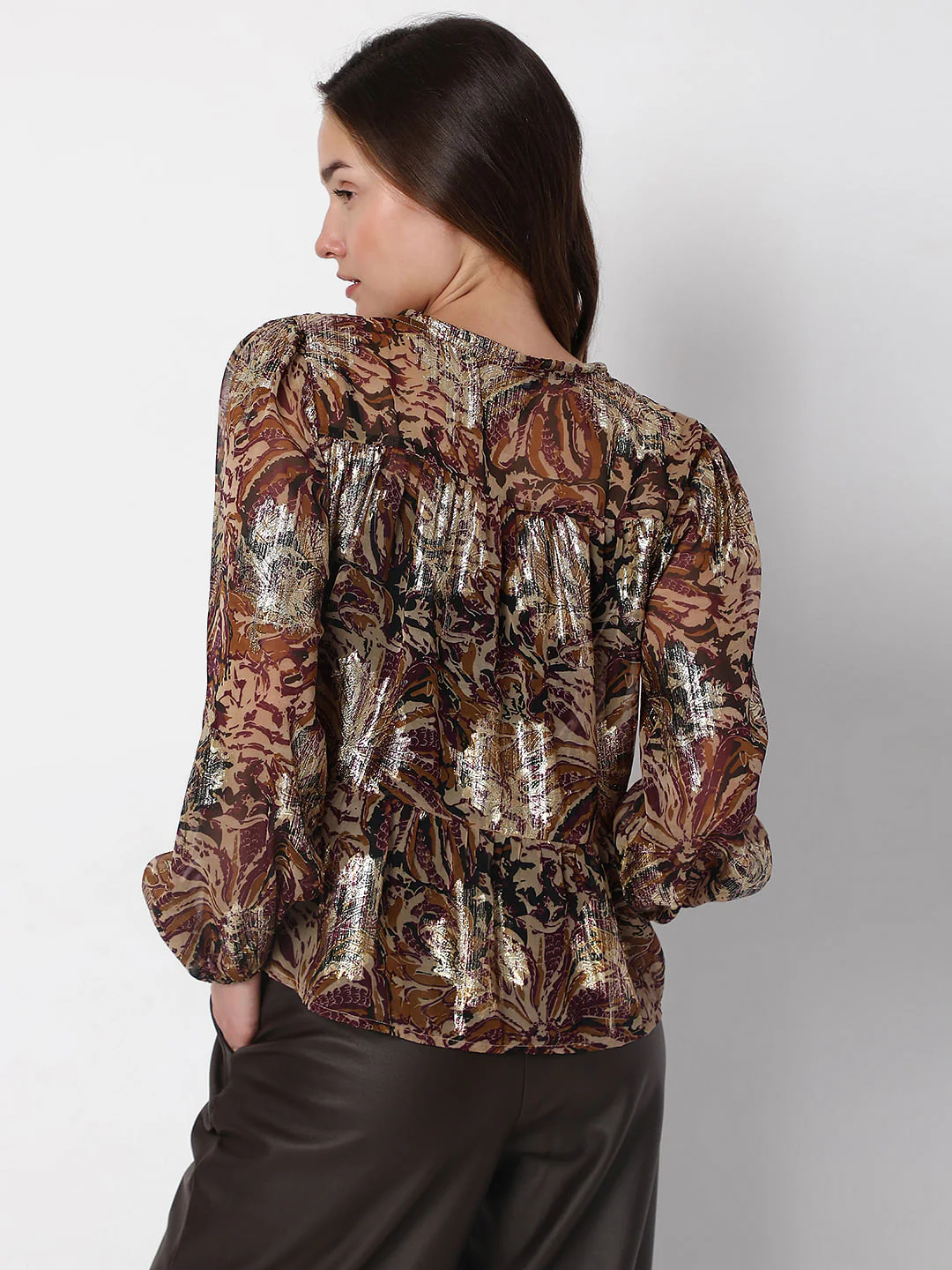 Brown Floral Shimmer Top - Image 4
