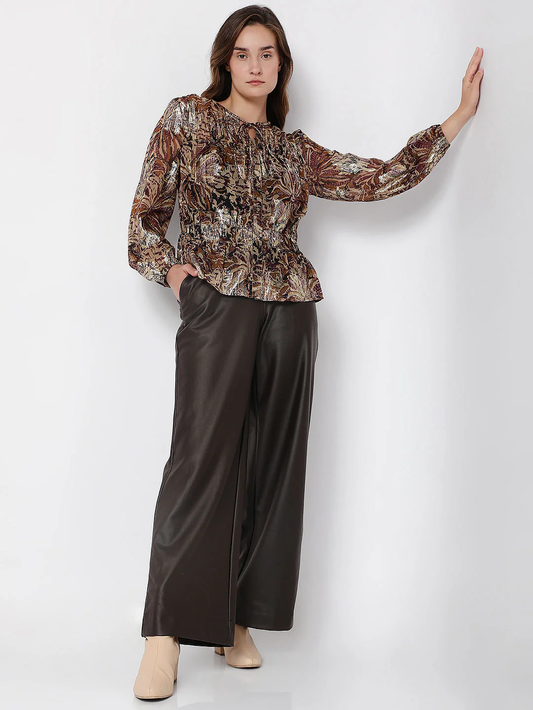 Brown Floral Shimmer Top - Image 5
