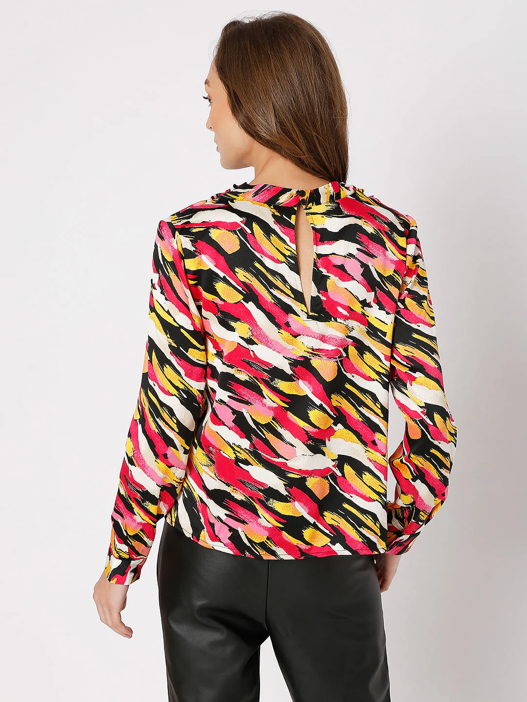 Red Abstract Print Cowl Neck Top - Image 4