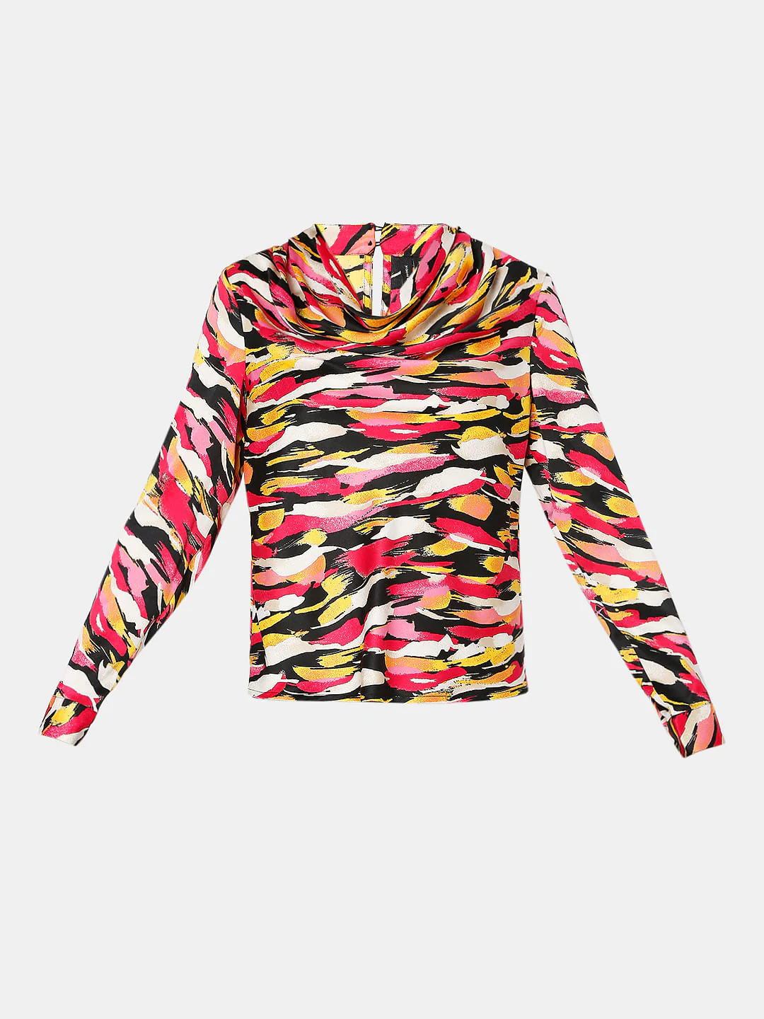 Red Abstract Print Cowl Neck Top - Image 7
