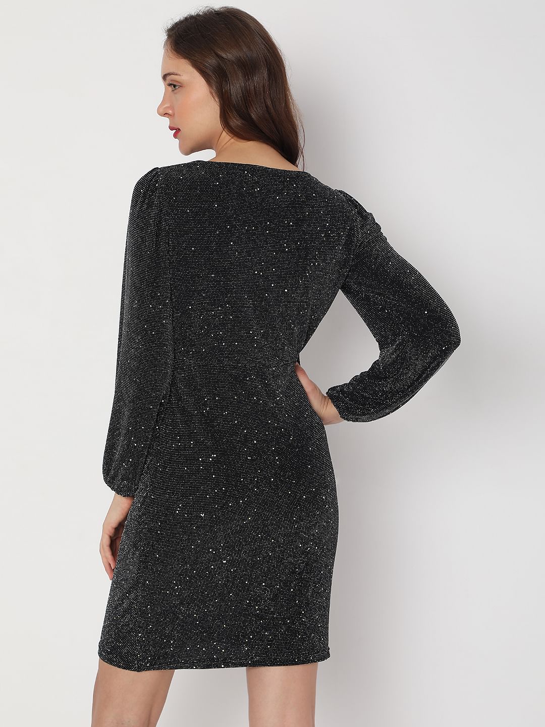 Black Shimmer Bodycon Dress - Image 4