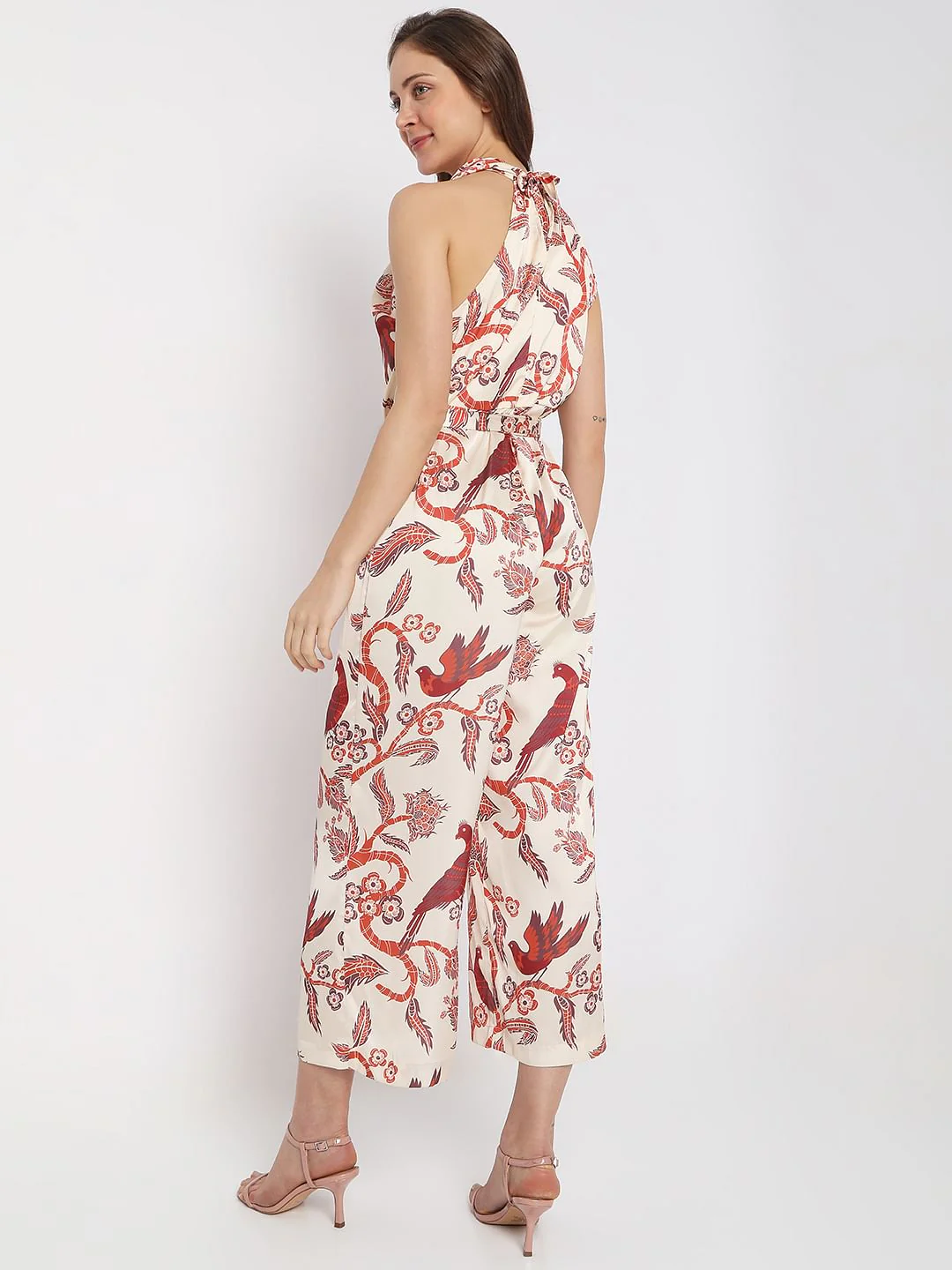Beige Printed Halter Neck Jumpsuit - Image 4
