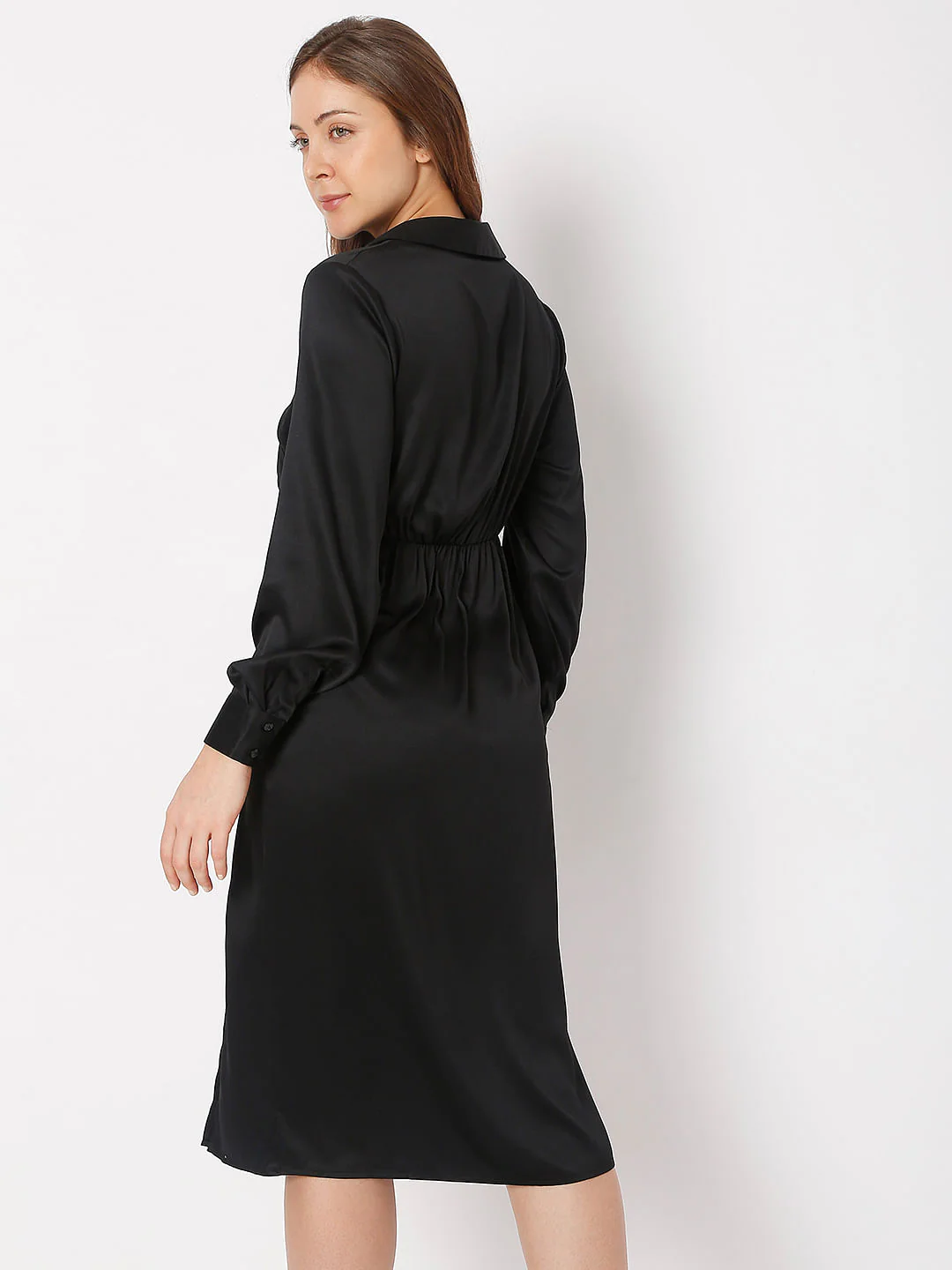 Black Satin Wrap Dress - Image 4