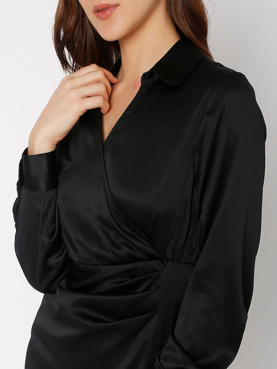 Black Satin Wrap Dress - Image 6