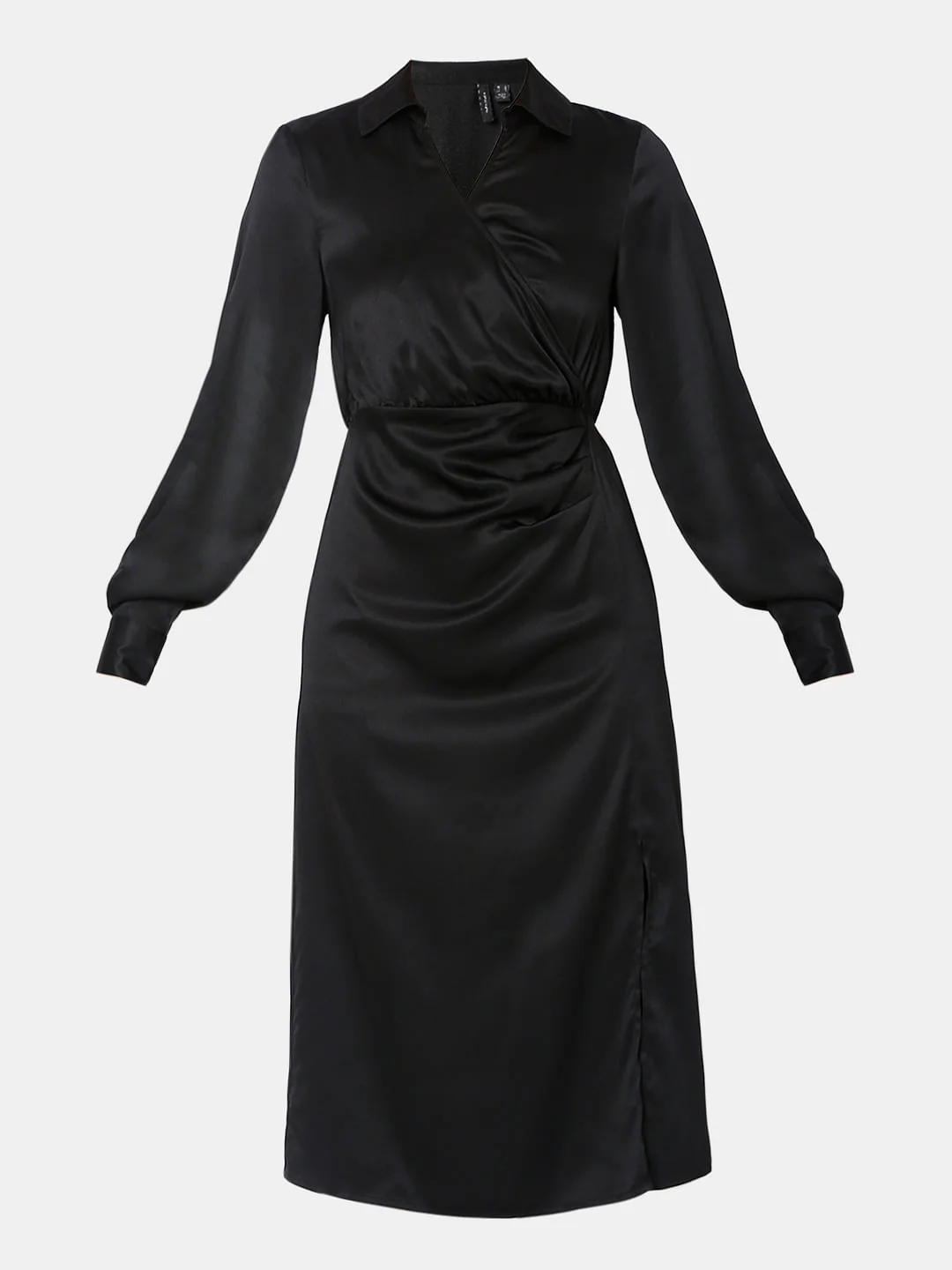 Black Satin Wrap Dress - Image 7
