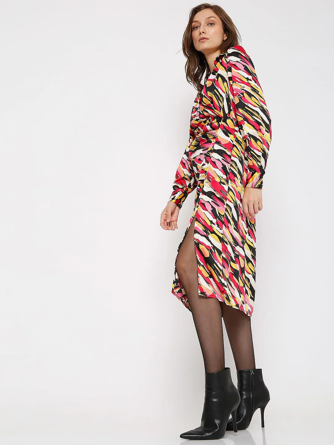 Multi-Colour Abstract Print Shirt Dress - Image 3