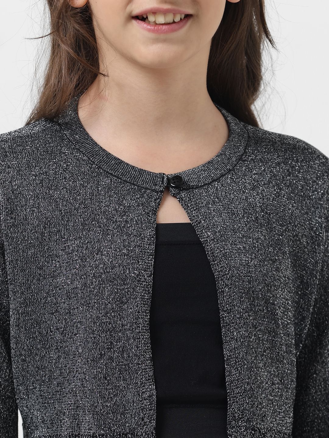 Girl Black Glitter Flat Knit Cardigan - Image 4