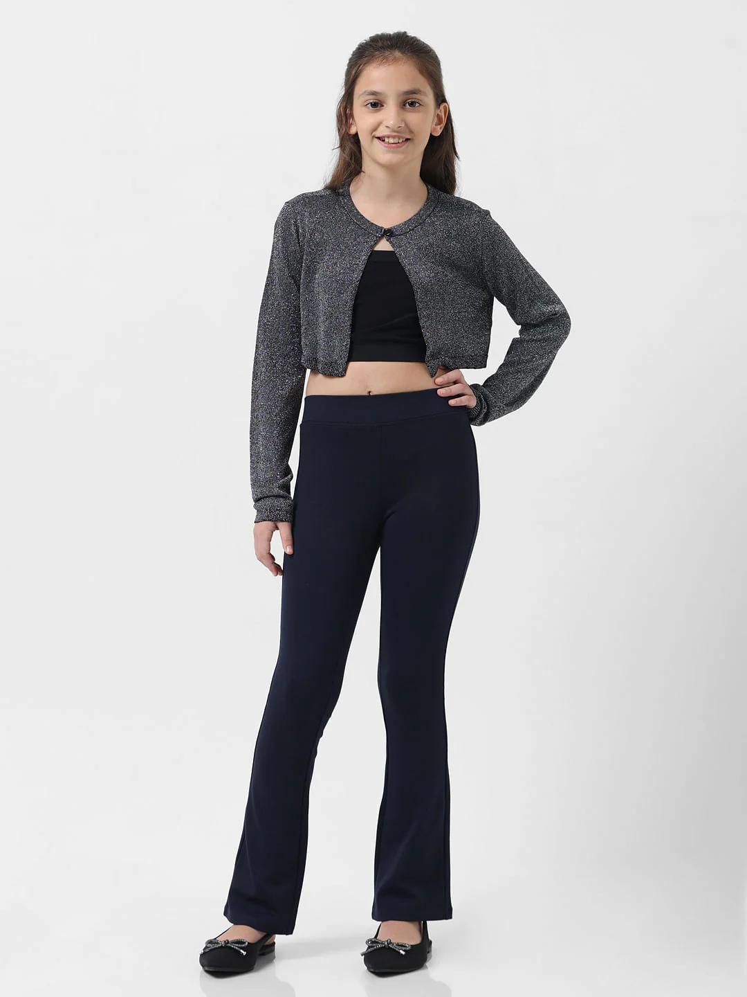 Girl Black Glitter Flat Knit Cardigan - Image 5
