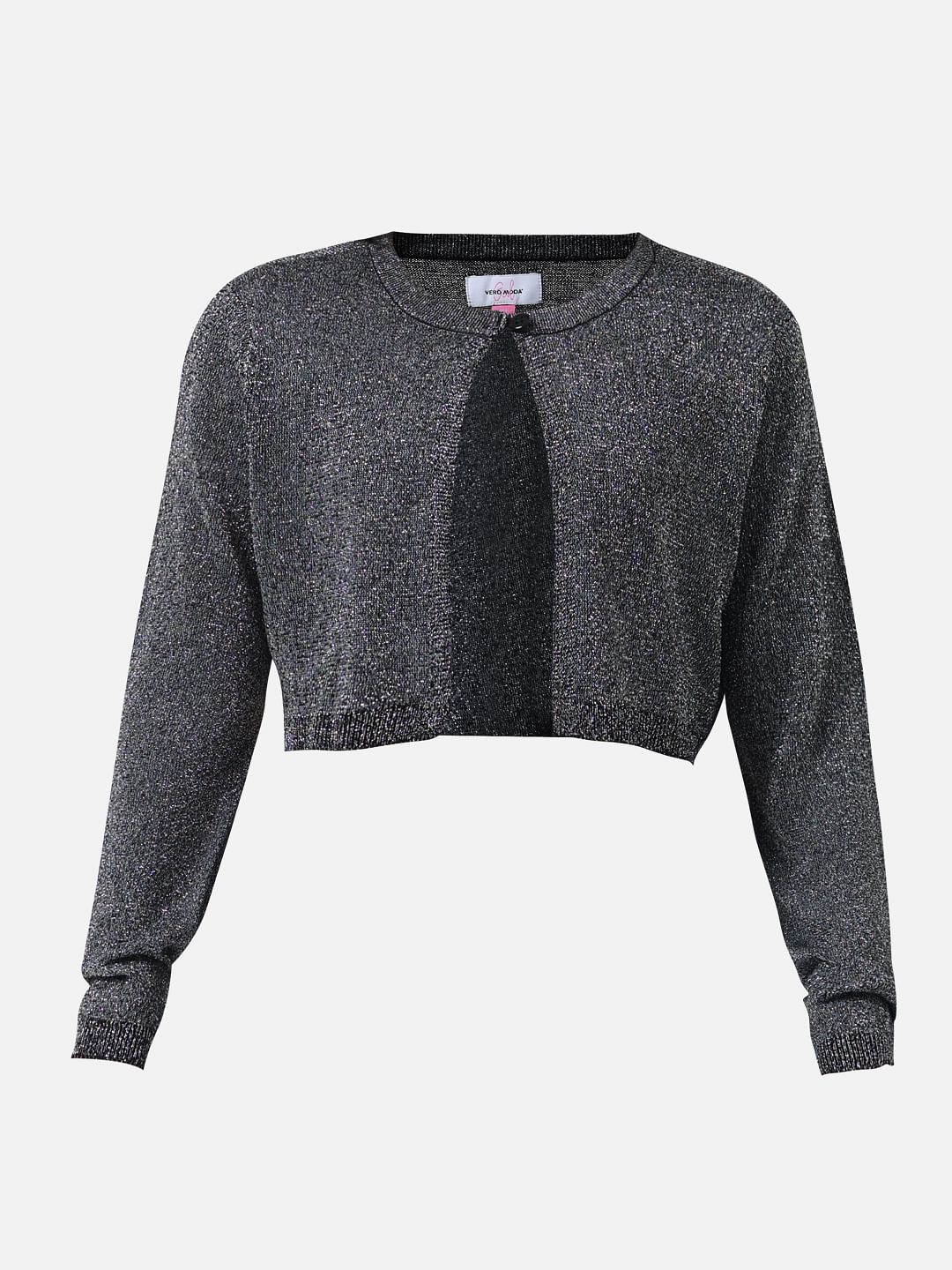 Girl Black Glitter Flat Knit Cardigan - Image 6