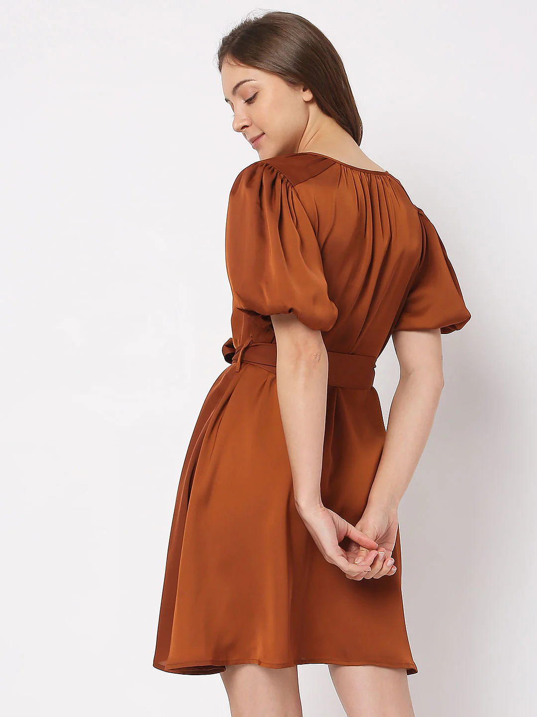 Brown Puff Sleeves Dress - Image 4