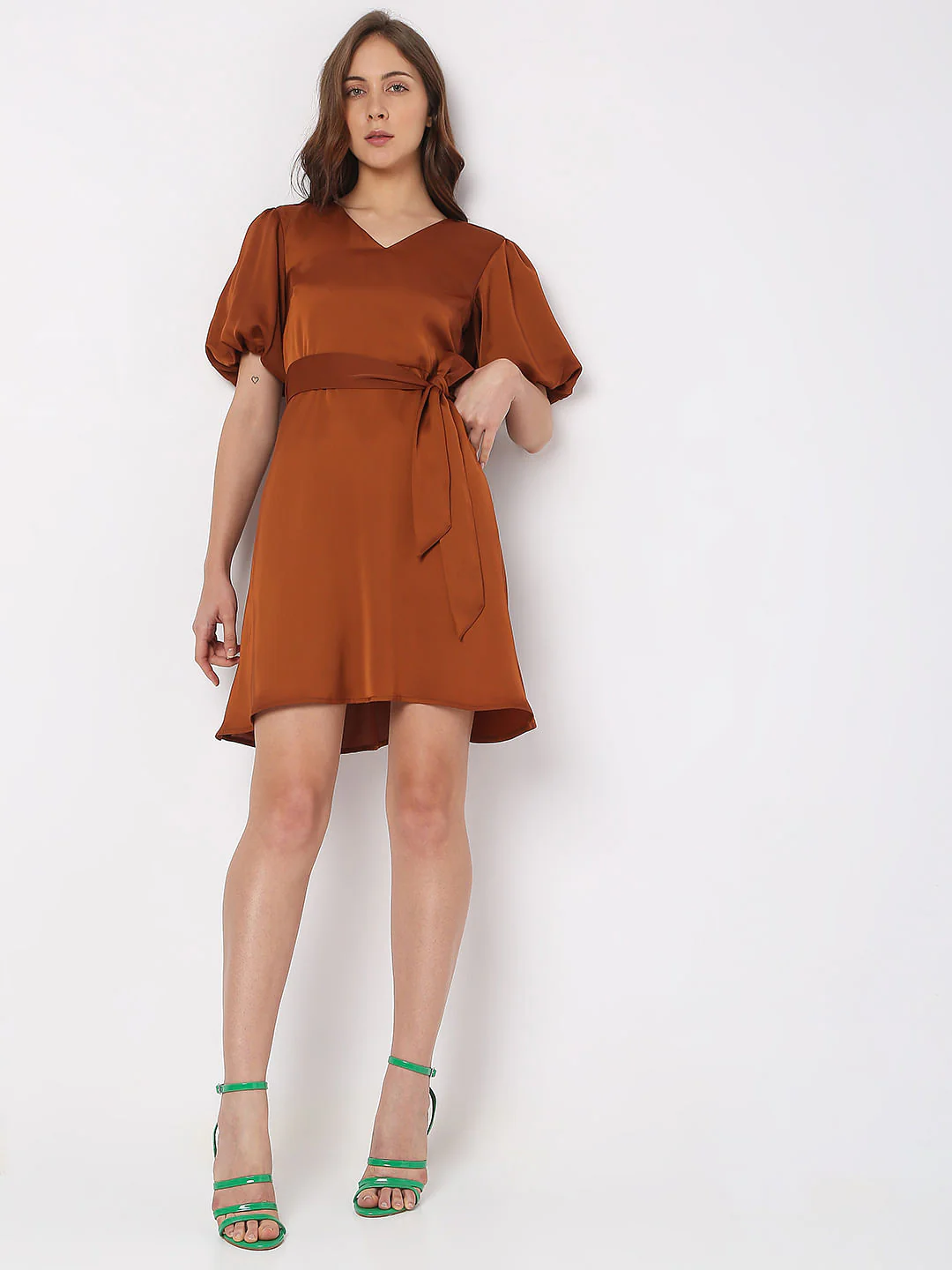 Brown Puff Sleeves Dress - Image 5