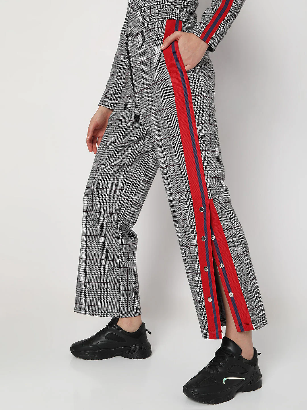 Grey High Rise Check Co-Ord Sweatpants - Image 3