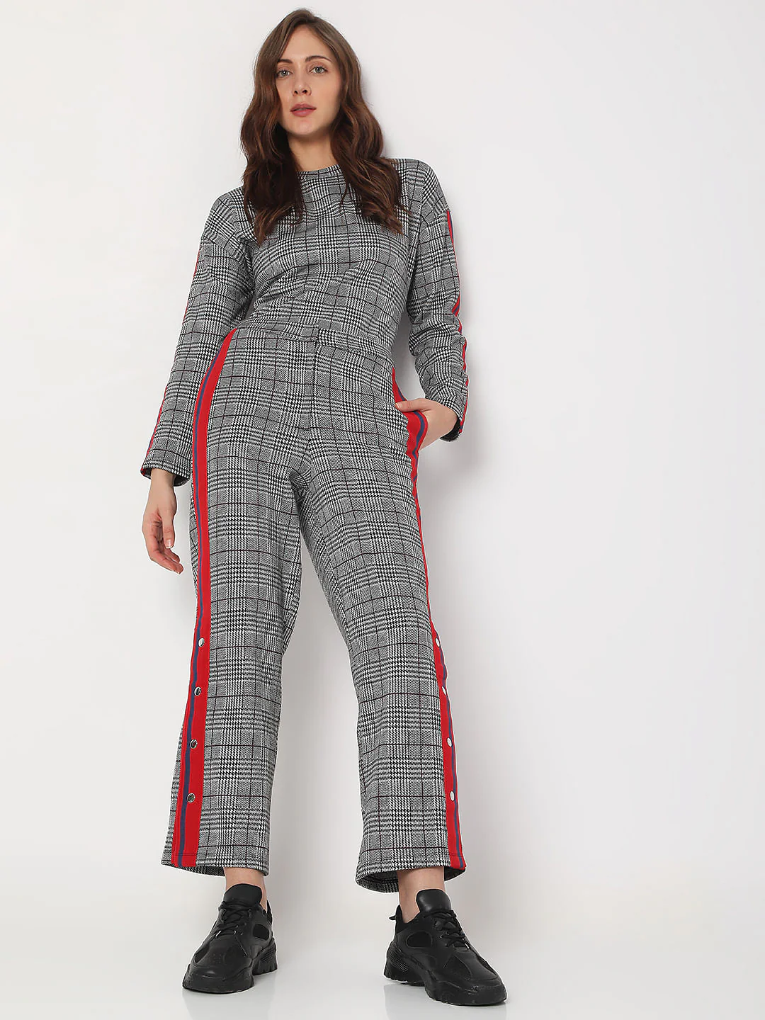 Grey High Rise Check Co-Ord Sweatpants - Image 6