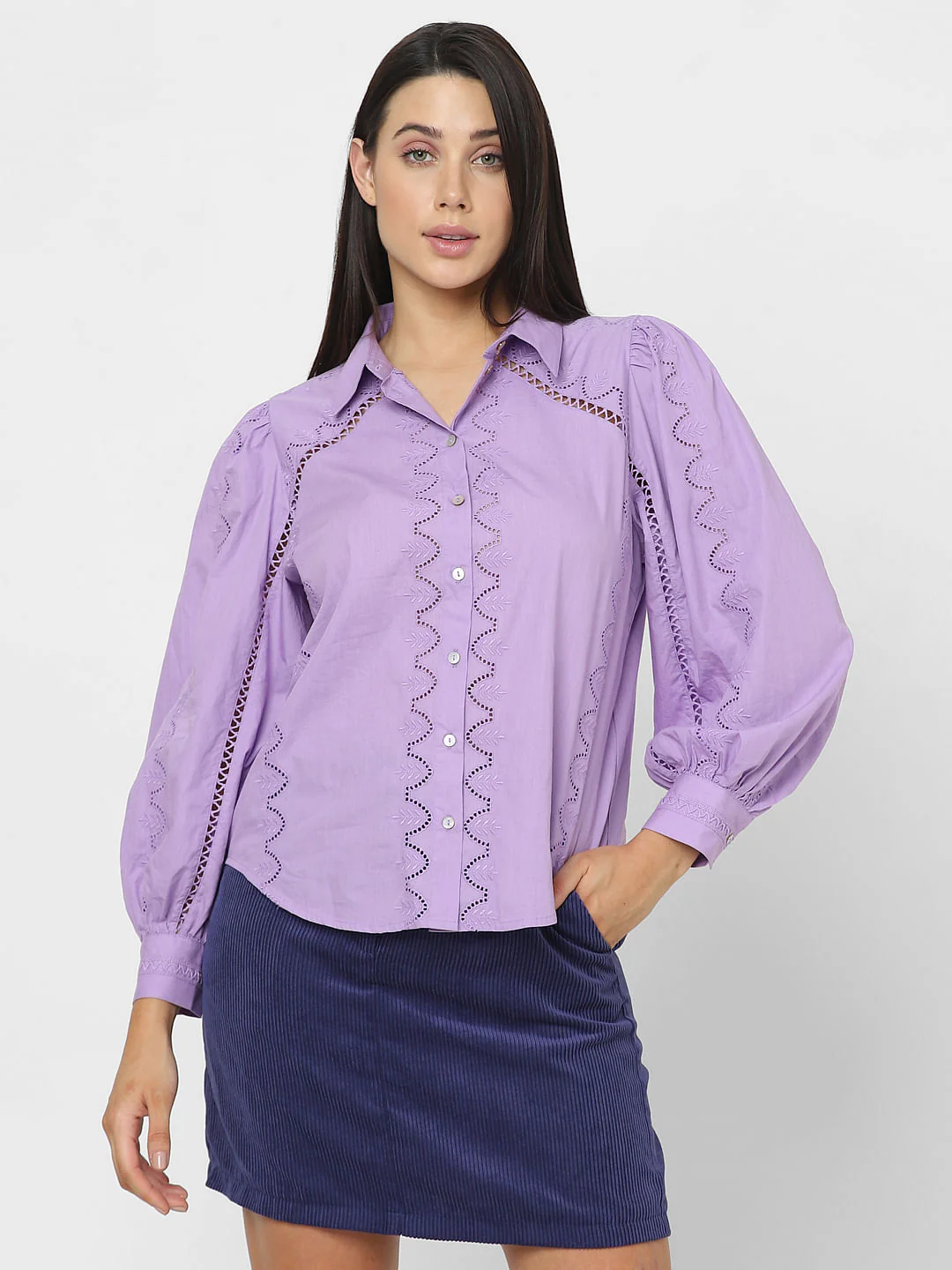 Purple Schiffli Cotton Shirt - Image 2