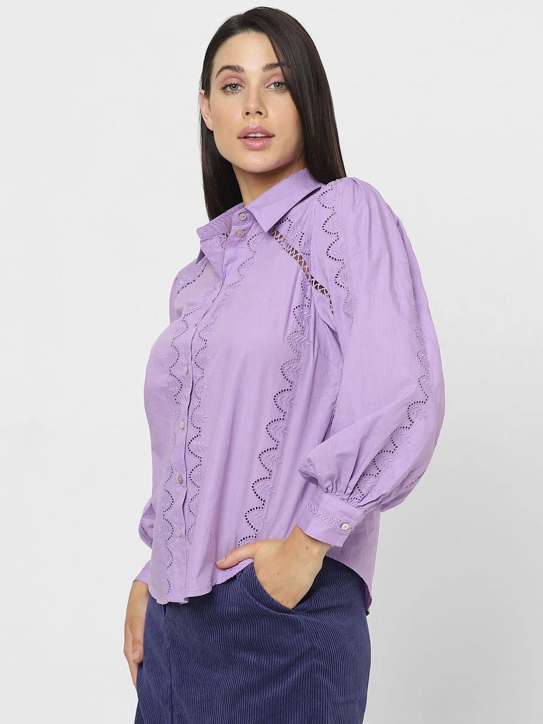 Purple Schiffli Cotton Shirt - Image 3