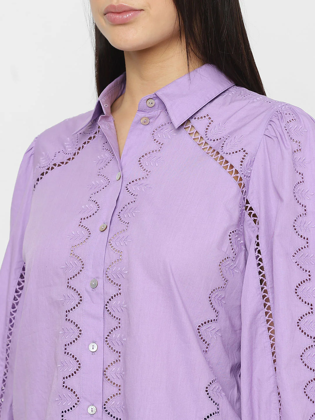 Purple Schiffli Cotton Shirt - Image 5