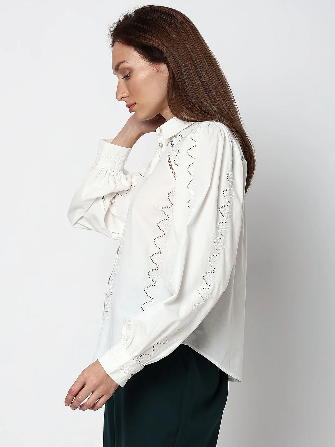 White Schiffli Detail Cotton Shirt - Image 3