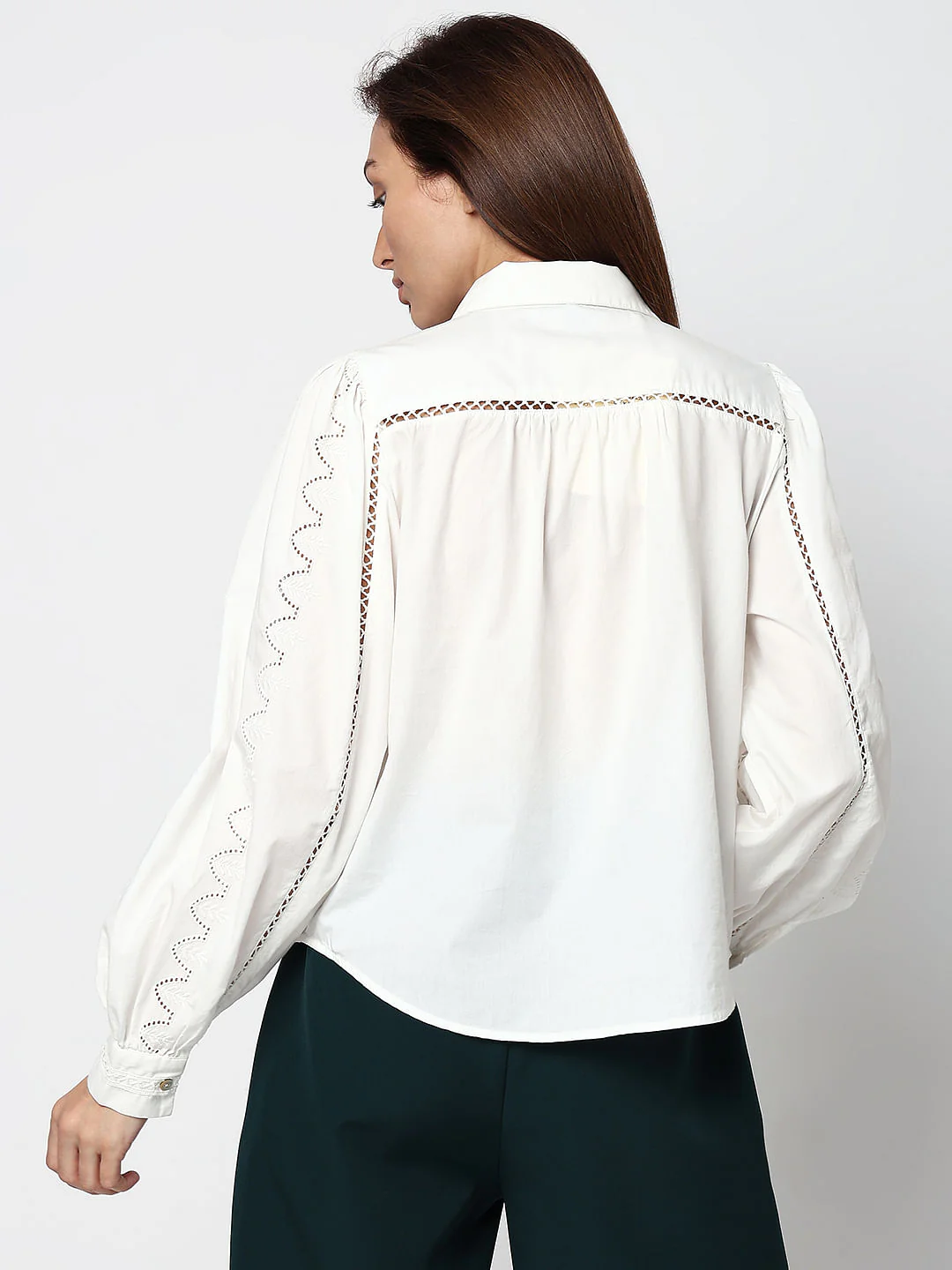 White Schiffli Detail Cotton Shirt - Image 4