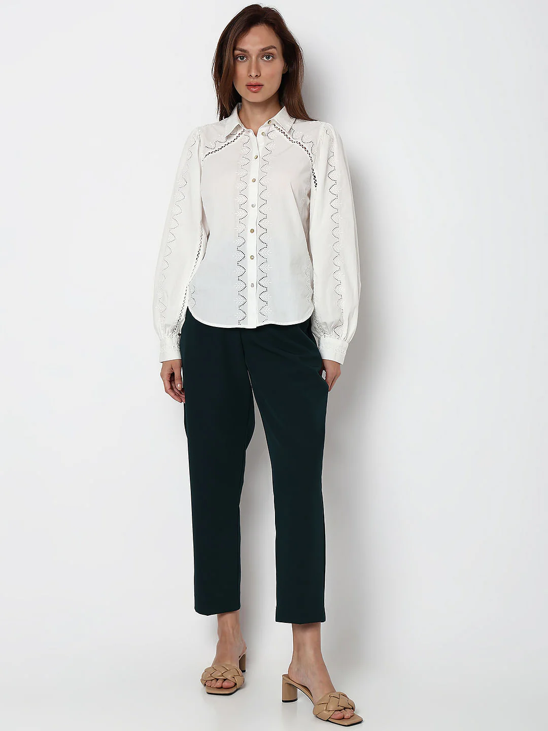 White Schiffli Detail Cotton Shirt - Image 5