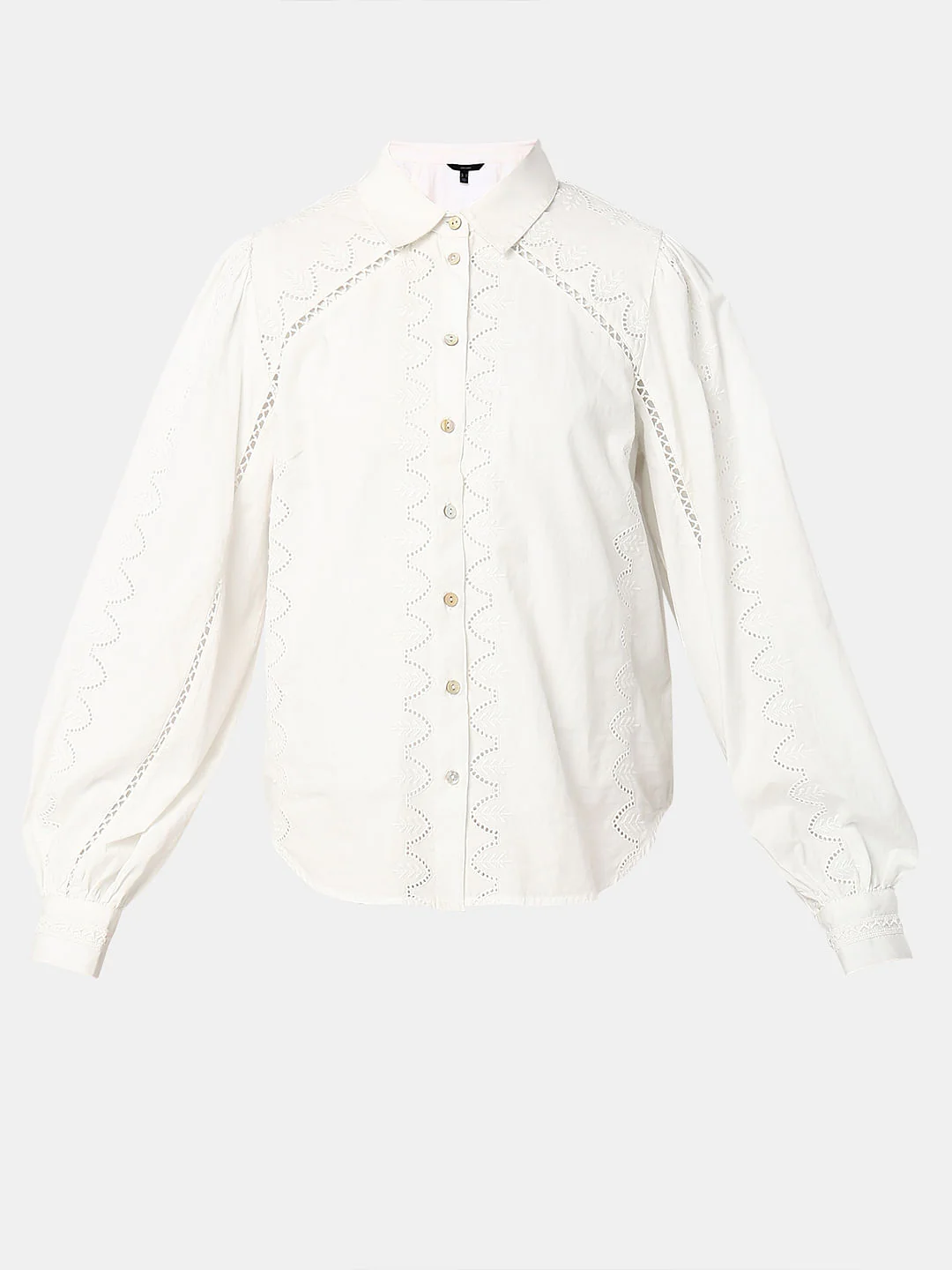 White Schiffli Detail Cotton Shirt - Image 7
