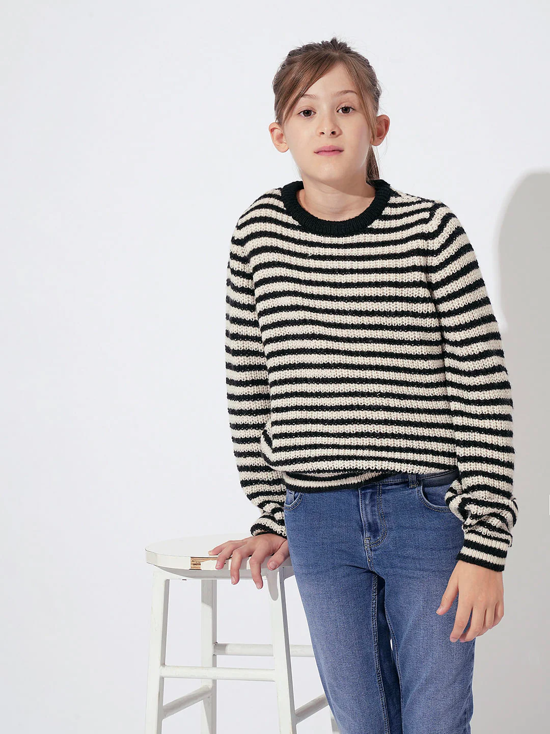 Girls Black Horizontal Striped Pullover