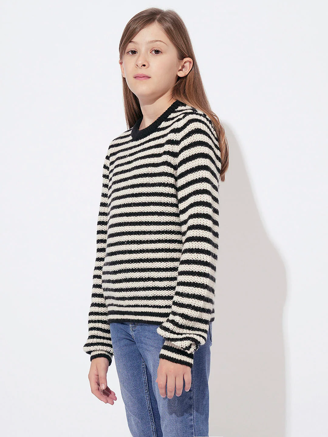 Girls Black Horizontal Striped Pullover - Image 2