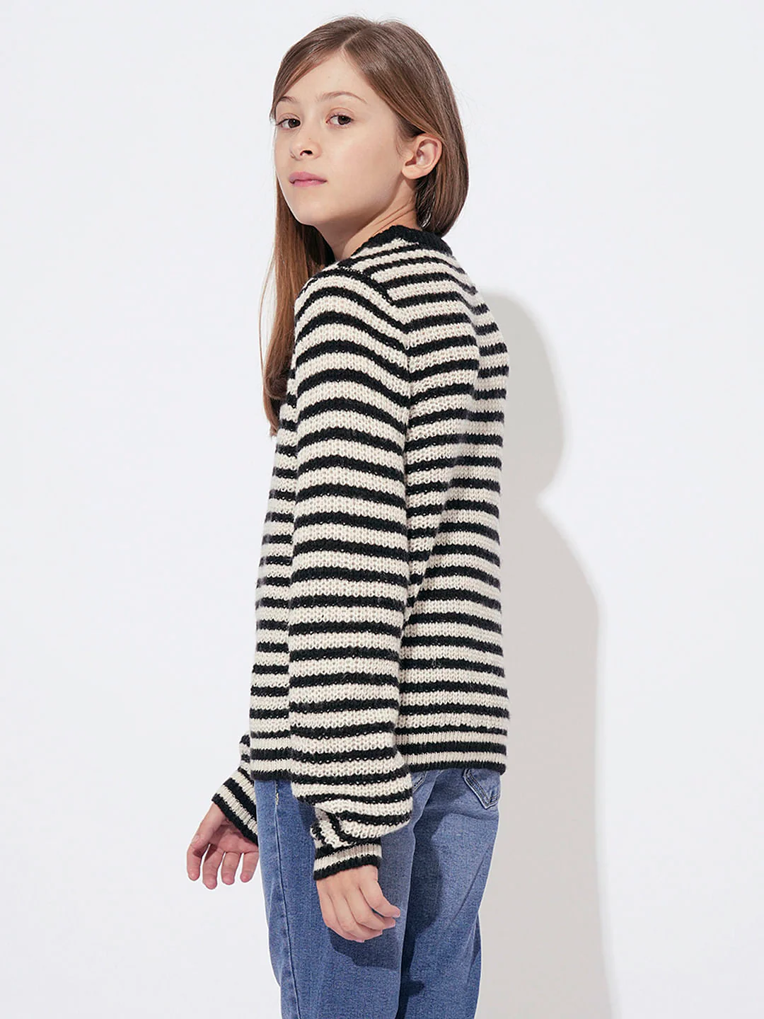 Girls Black Horizontal Striped Pullover - Image 3
