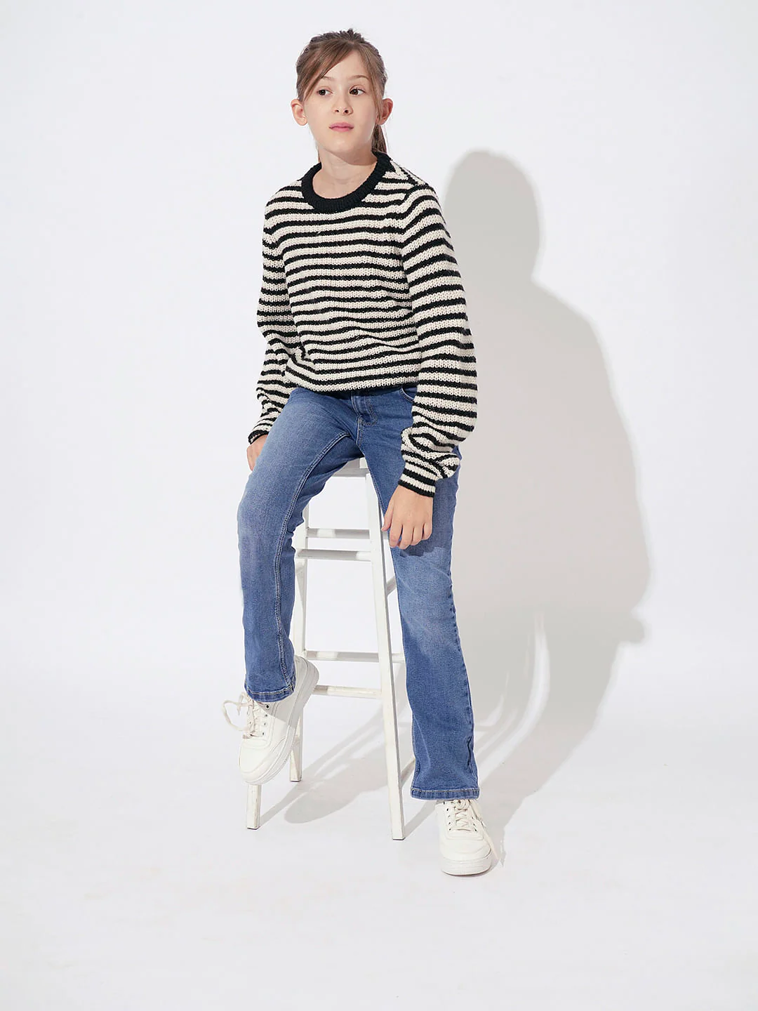 Girls Black Horizontal Striped Pullover - Image 5