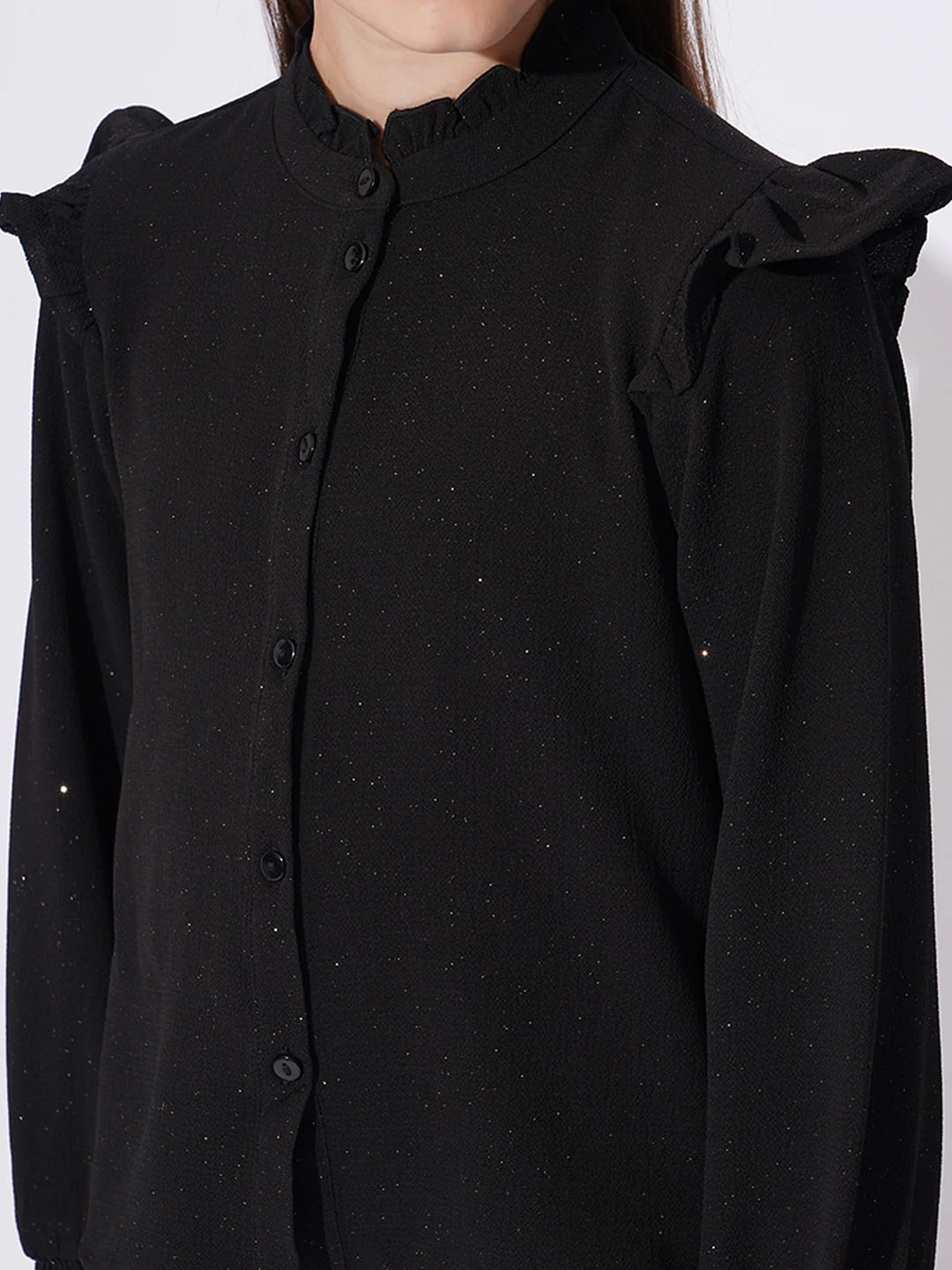 Girls Black Shimmer Co-Ord Set Shirt - Image 4