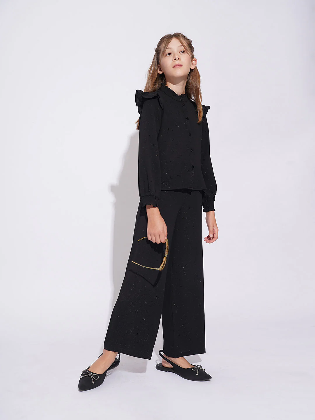 Girls Black Shimmer Co-Ord Set Pant - Image 2