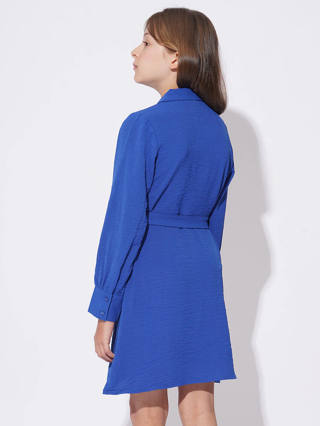 Girls Blue Short Shirt Dress - Image 3