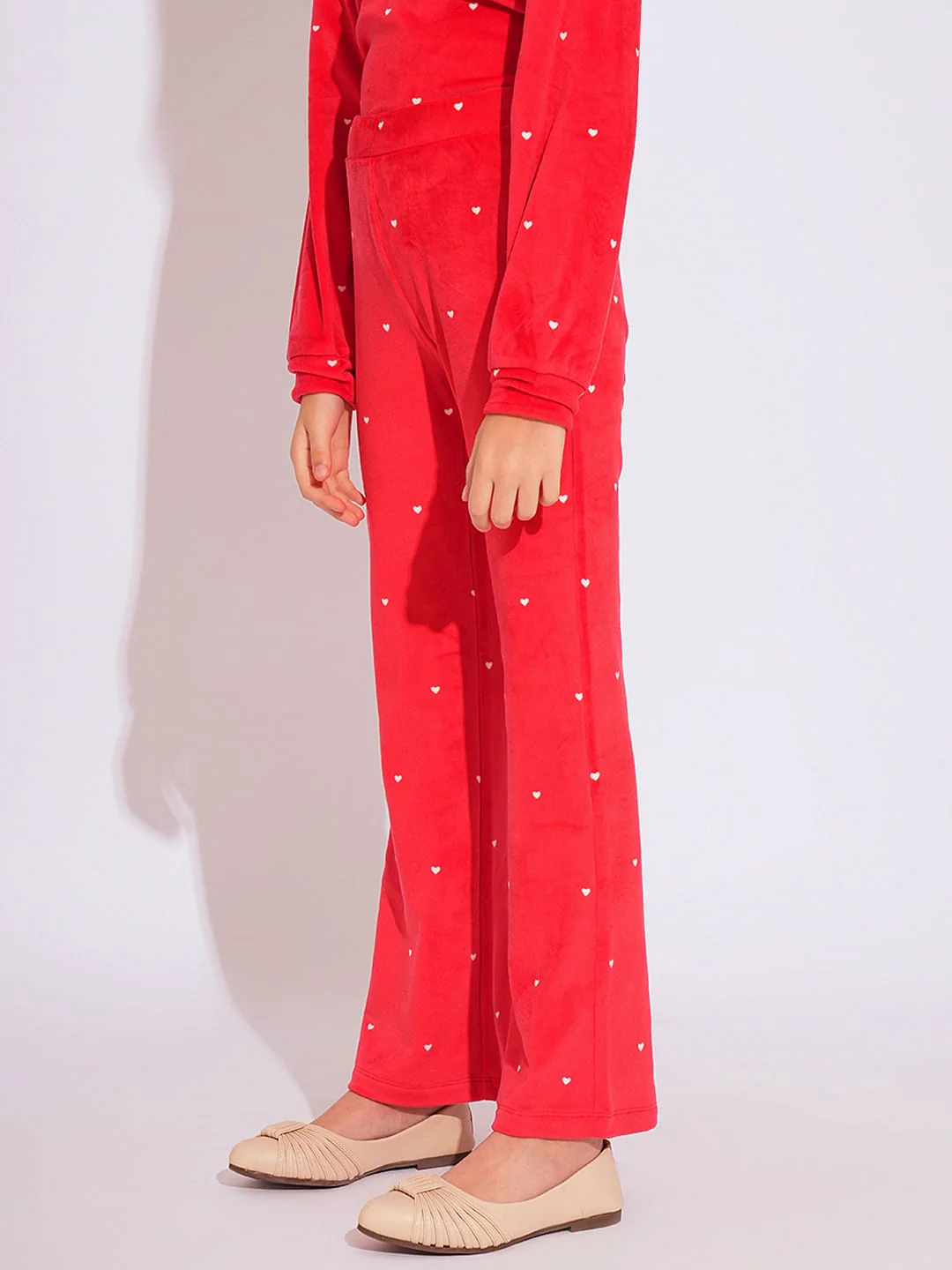 Girls Red Printed Co-Ord Set Flared Pant - Image 2