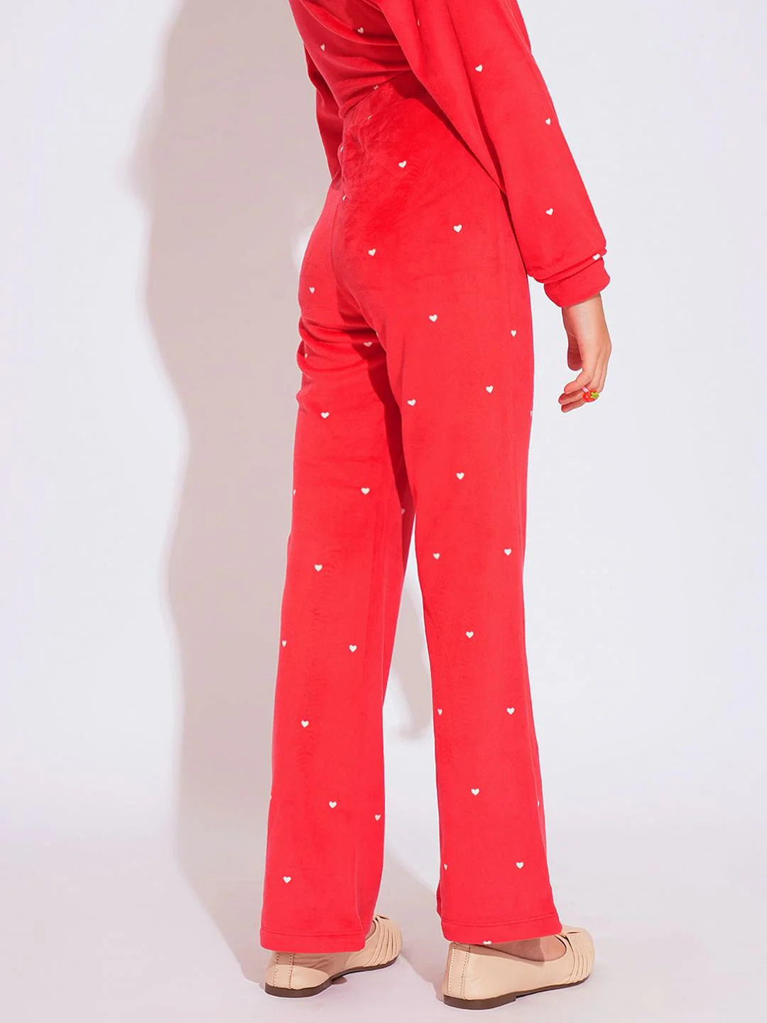 Girls Red Printed Co-Ord Set Flared Pant - Image 3