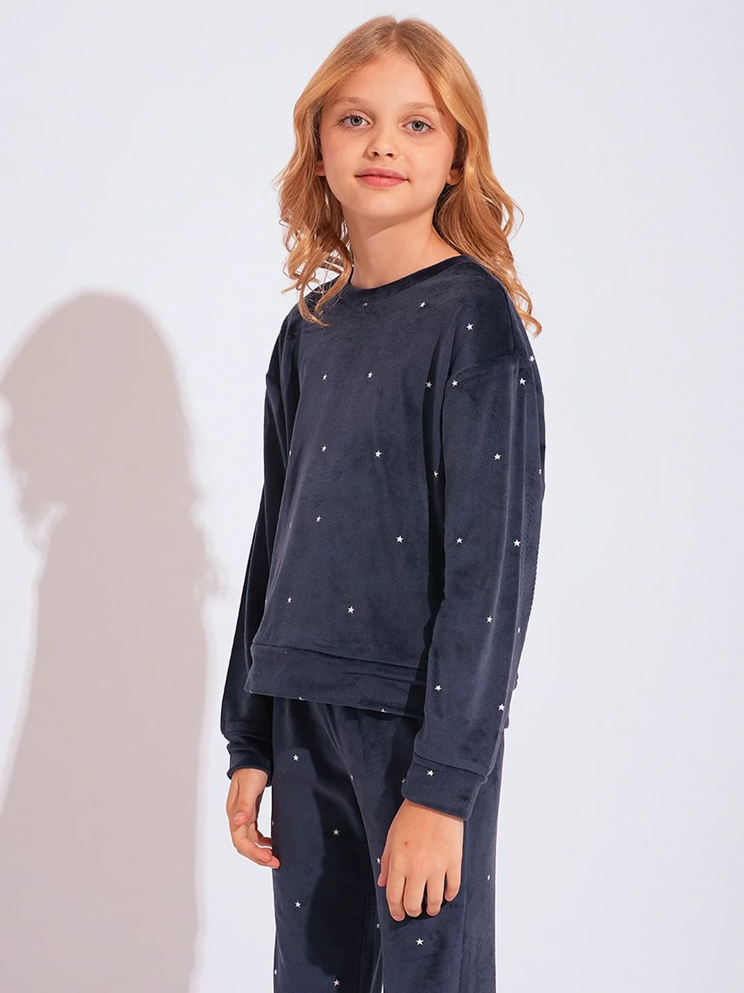 Girls Blue Velvet Co-Ord Set Top - Image 2