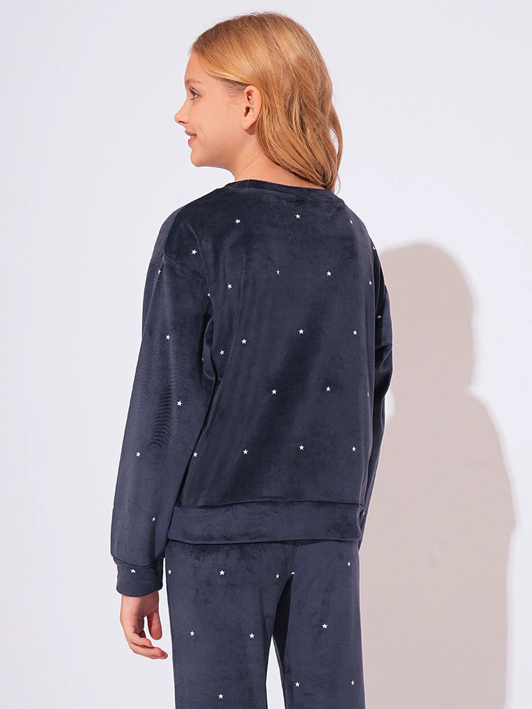 Girls Blue Velvet Co-Ord Set Top - Image 3