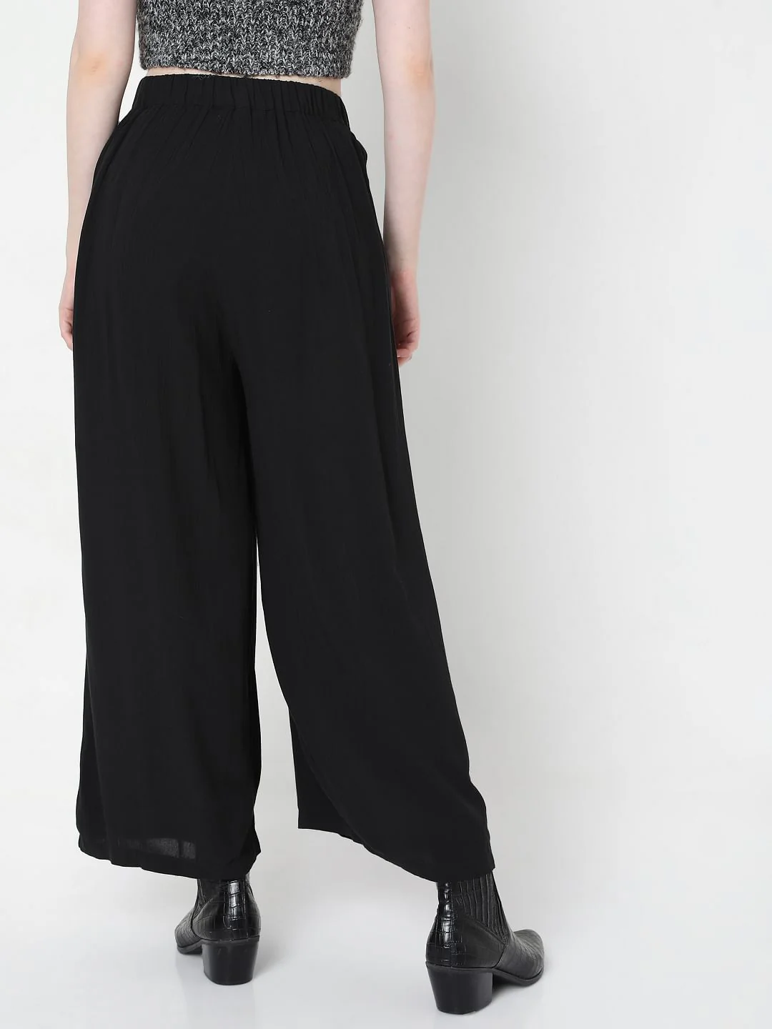 Black High Rise Tie Up Palazzo Pants - Image 4