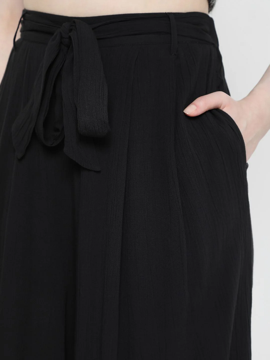 Black High Rise Tie Up Palazzo Pants - Image 5