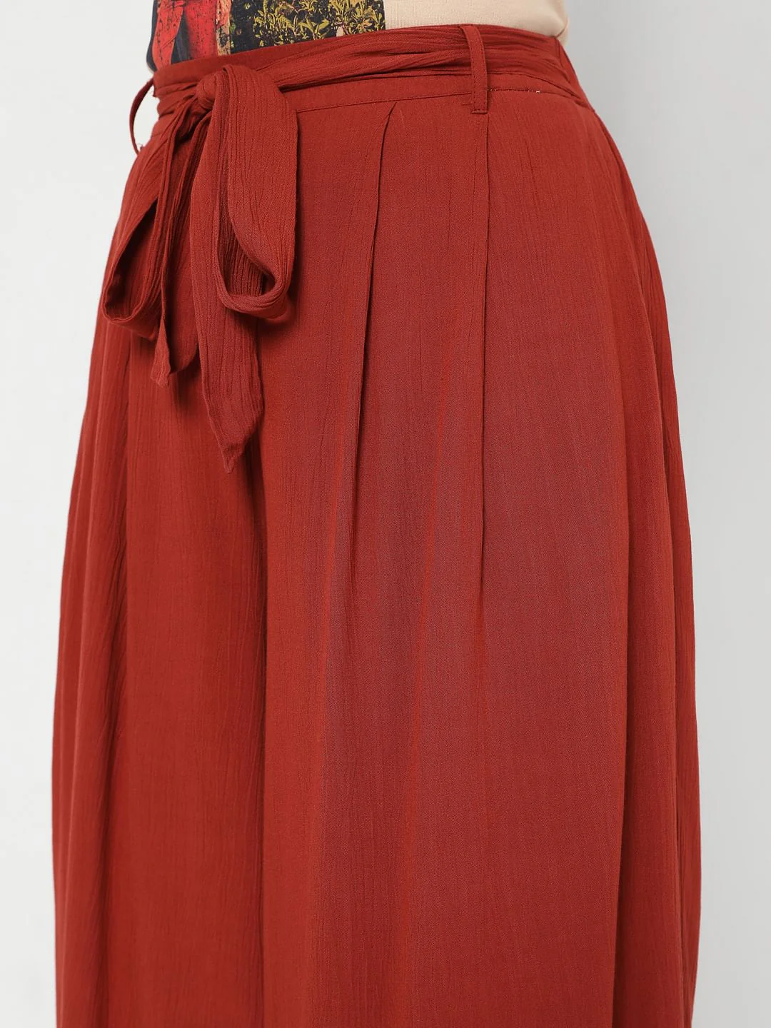 Brick Red High Rise Tie Up Palazzo Pants - Image 5