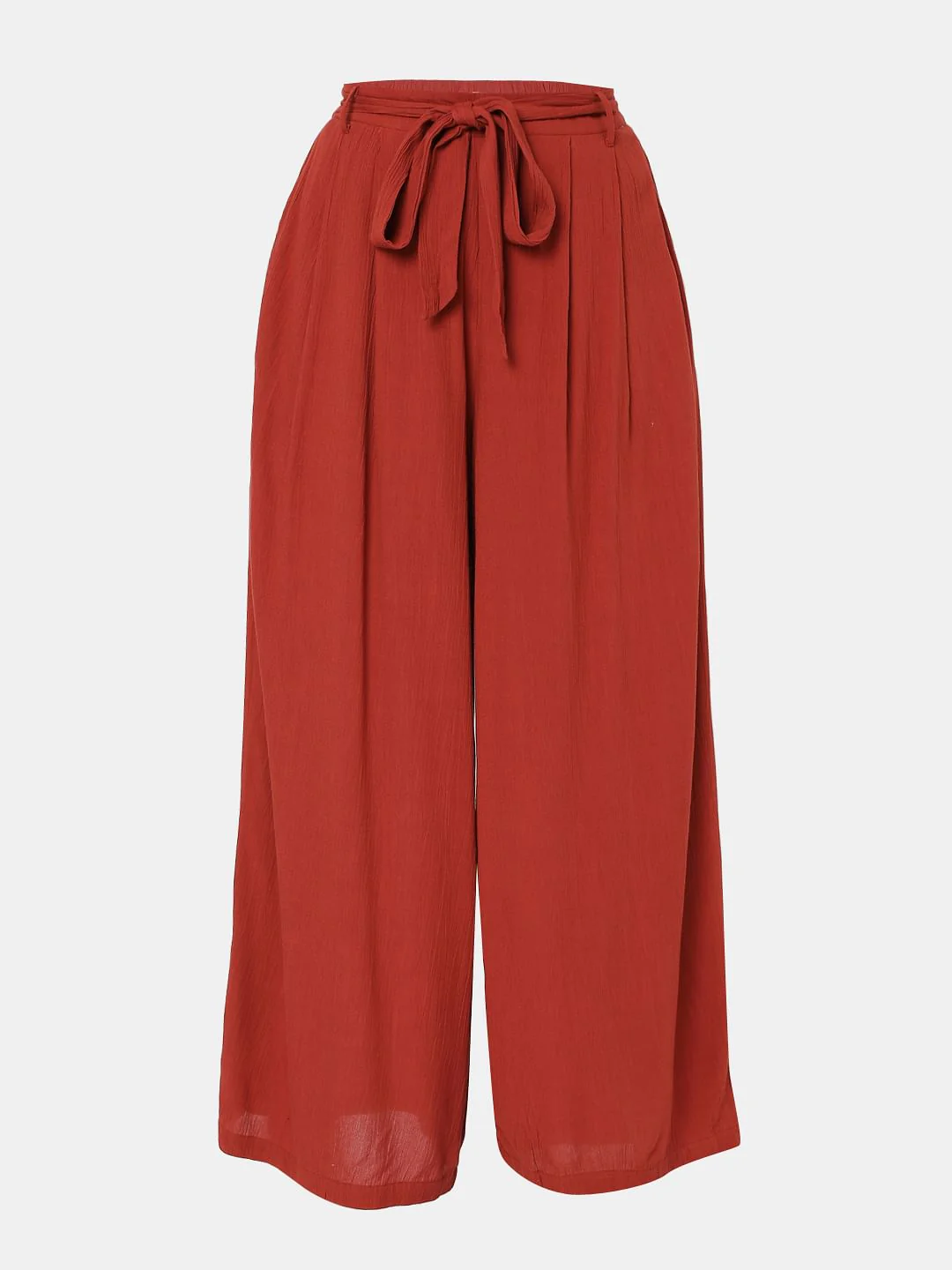 Brick Red High Rise Tie Up Palazzo Pants - Image 7