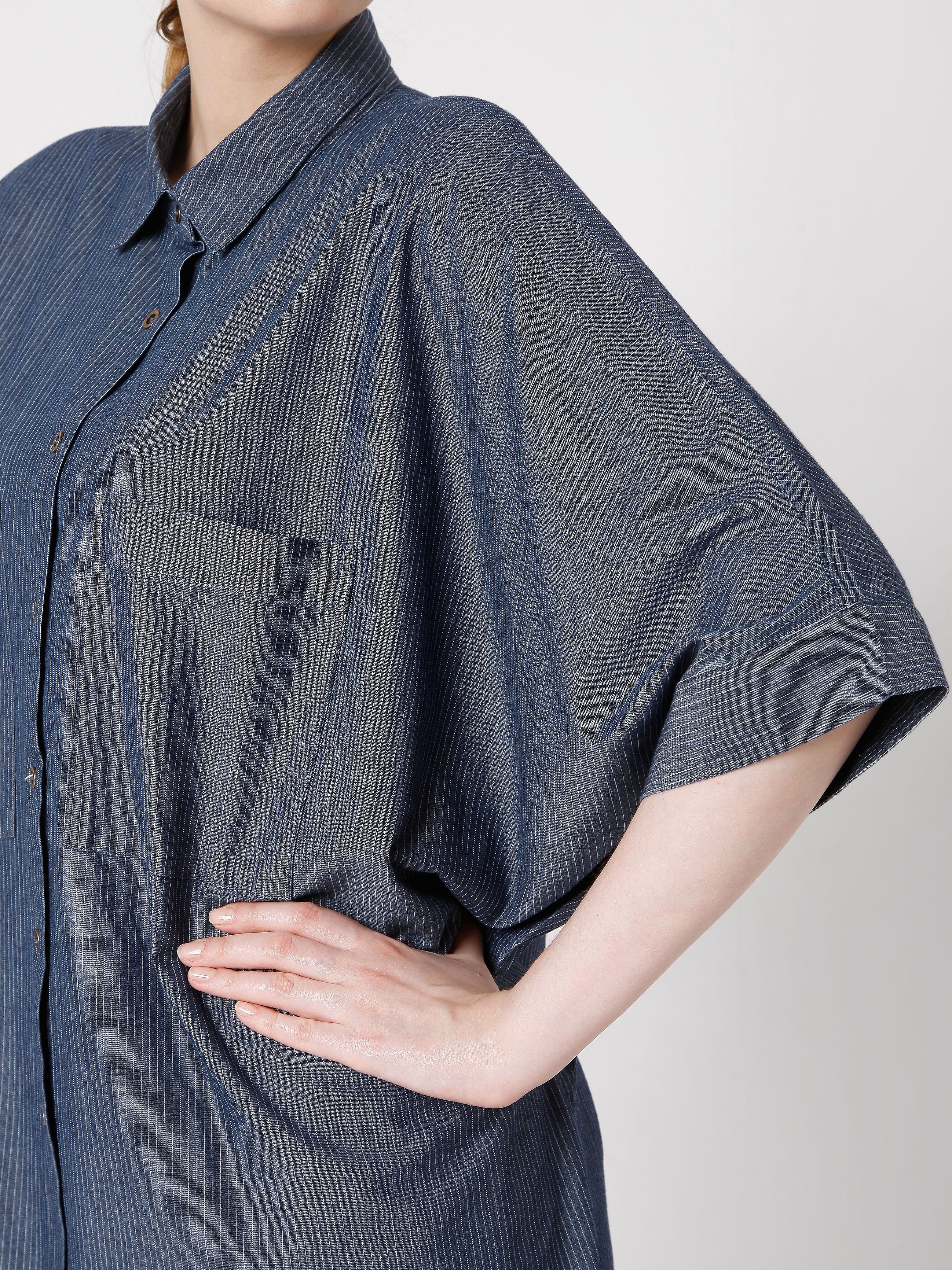 Blue Striped Shirt Dress - Image 5