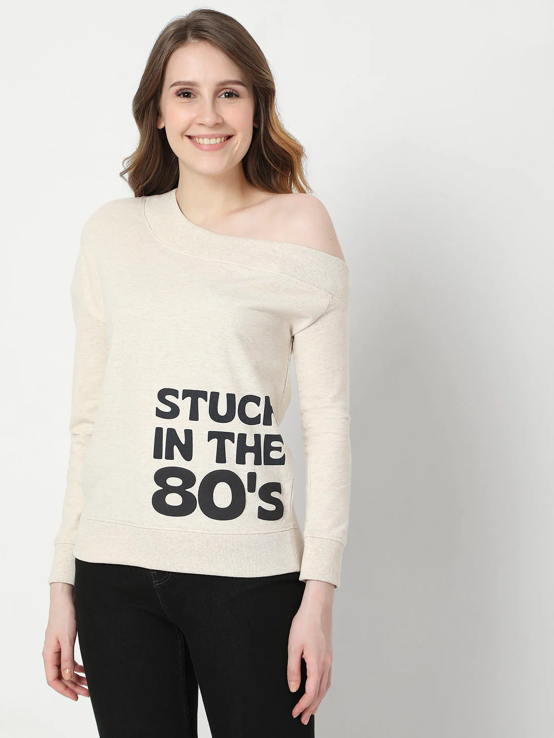 Beige One Shoulder Sweatshirt - Image 2