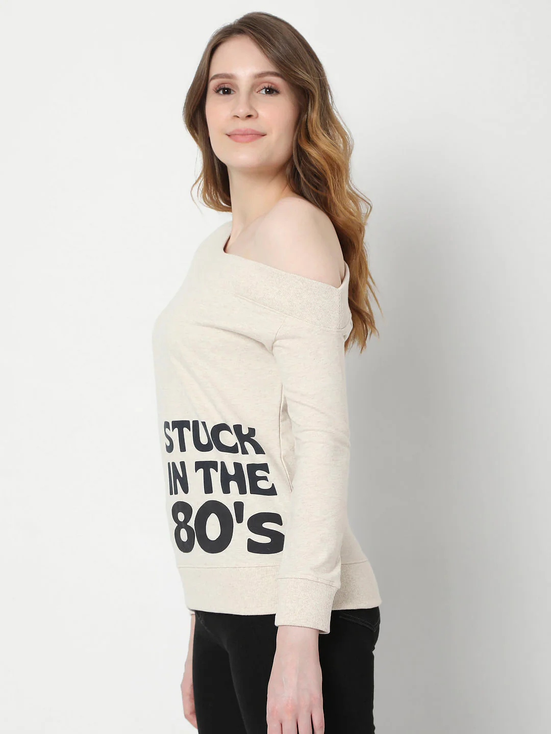 Beige One Shoulder Sweatshirt - Image 3