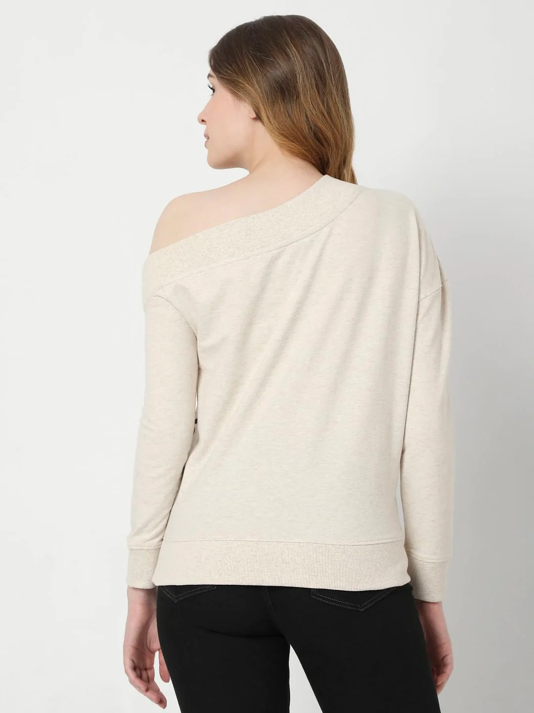 Beige One Shoulder Sweatshirt - Image 4