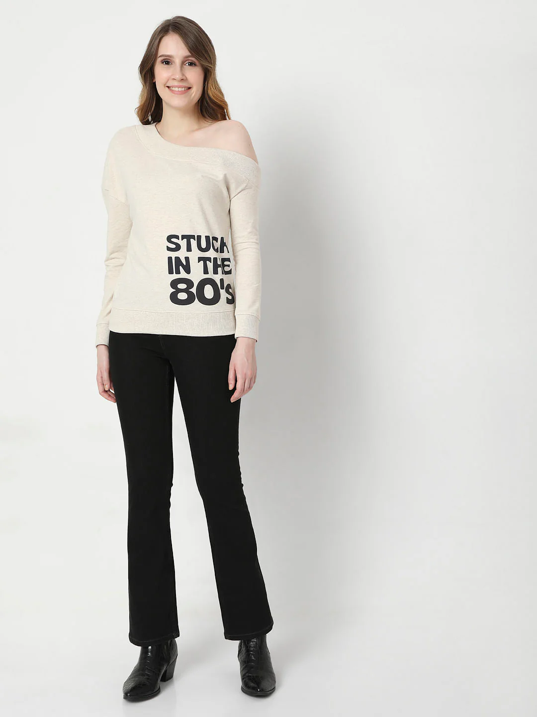 Beige One Shoulder Sweatshirt - Image 5