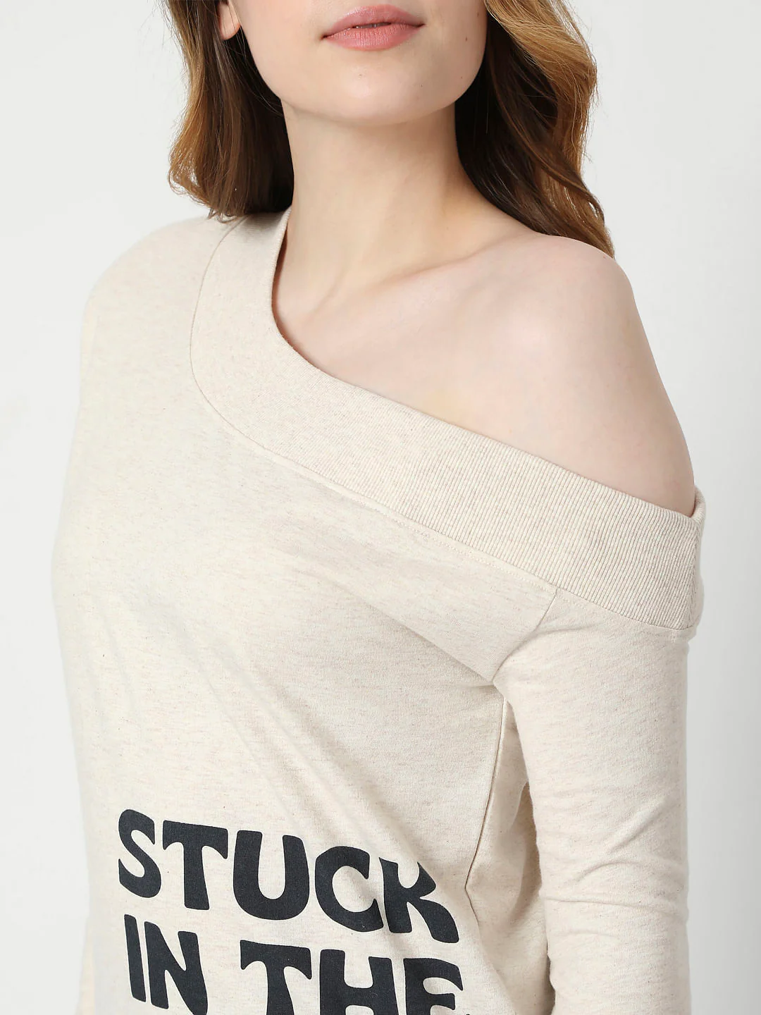Beige One Shoulder Sweatshirt - Image 6
