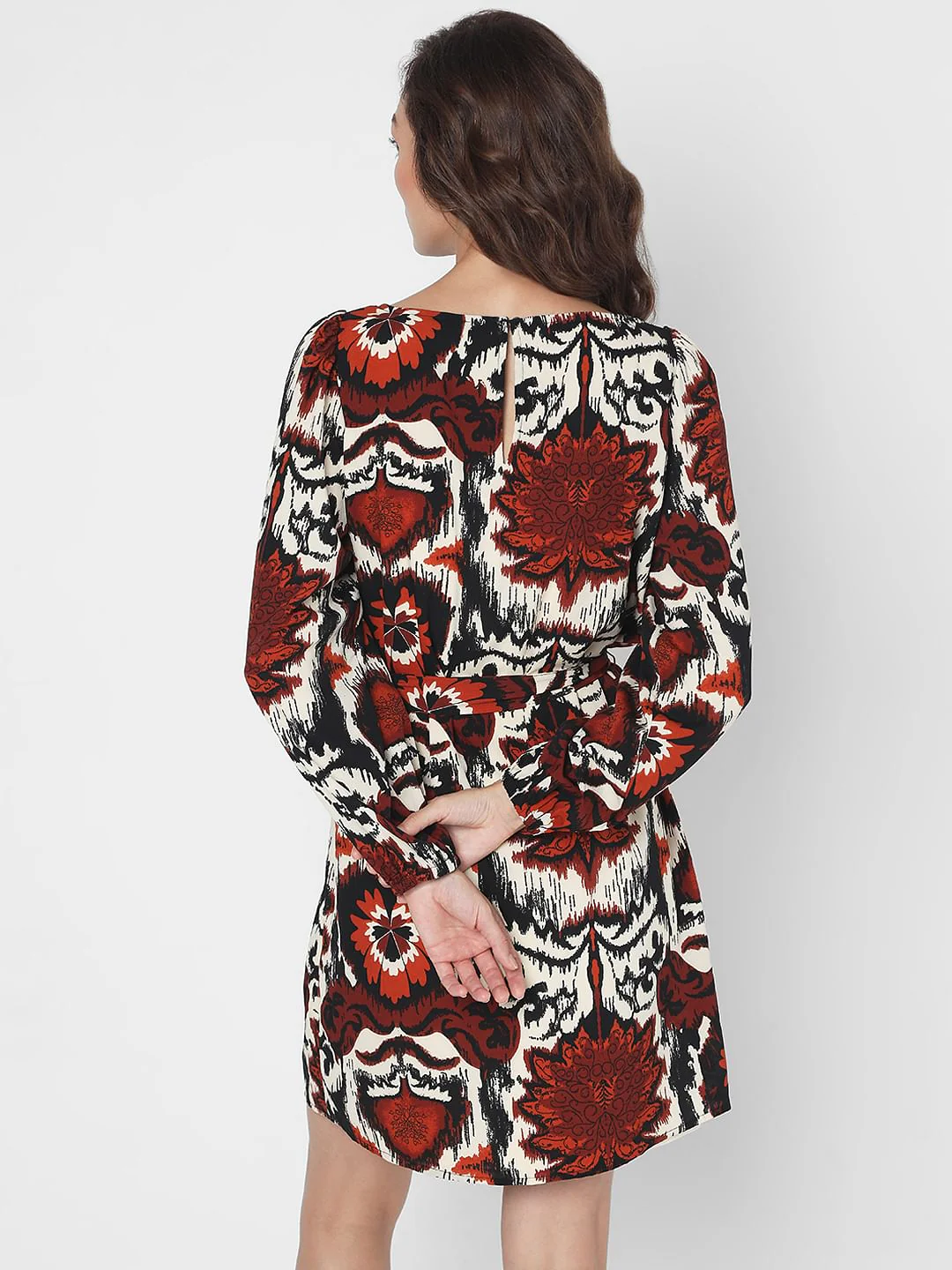 Maroon Abstract Print Dress - Image 4