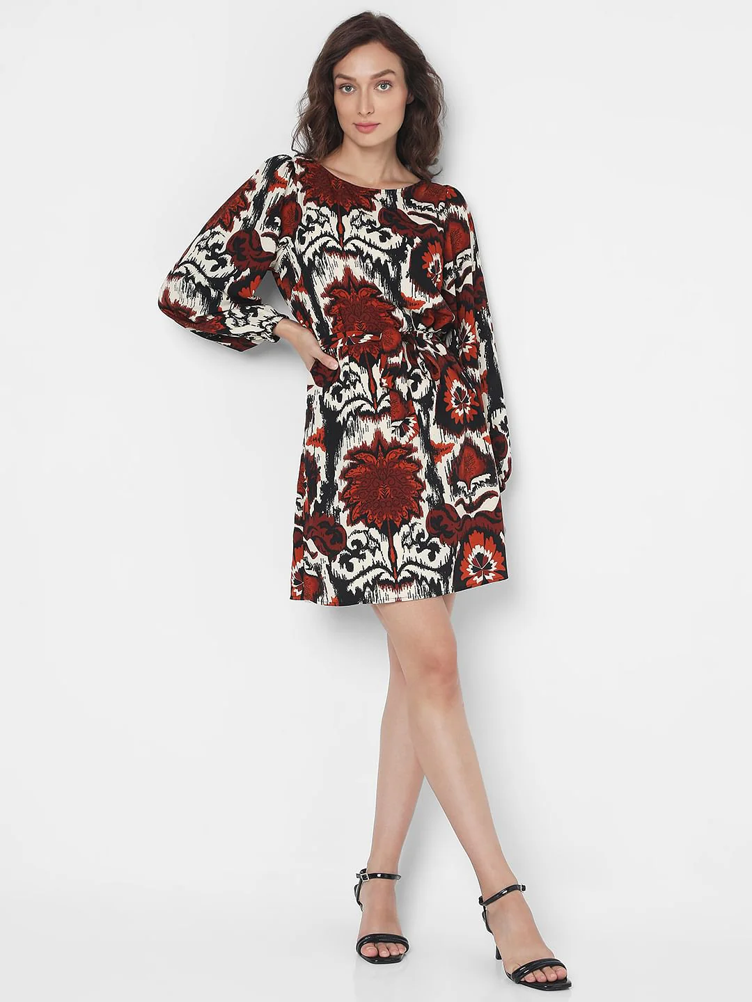 Maroon Abstract Print Dress - Image 5